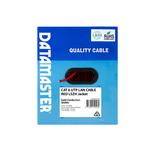 Front view of the Datamaster® Cat6 Reel-in-Box with clear product branding.