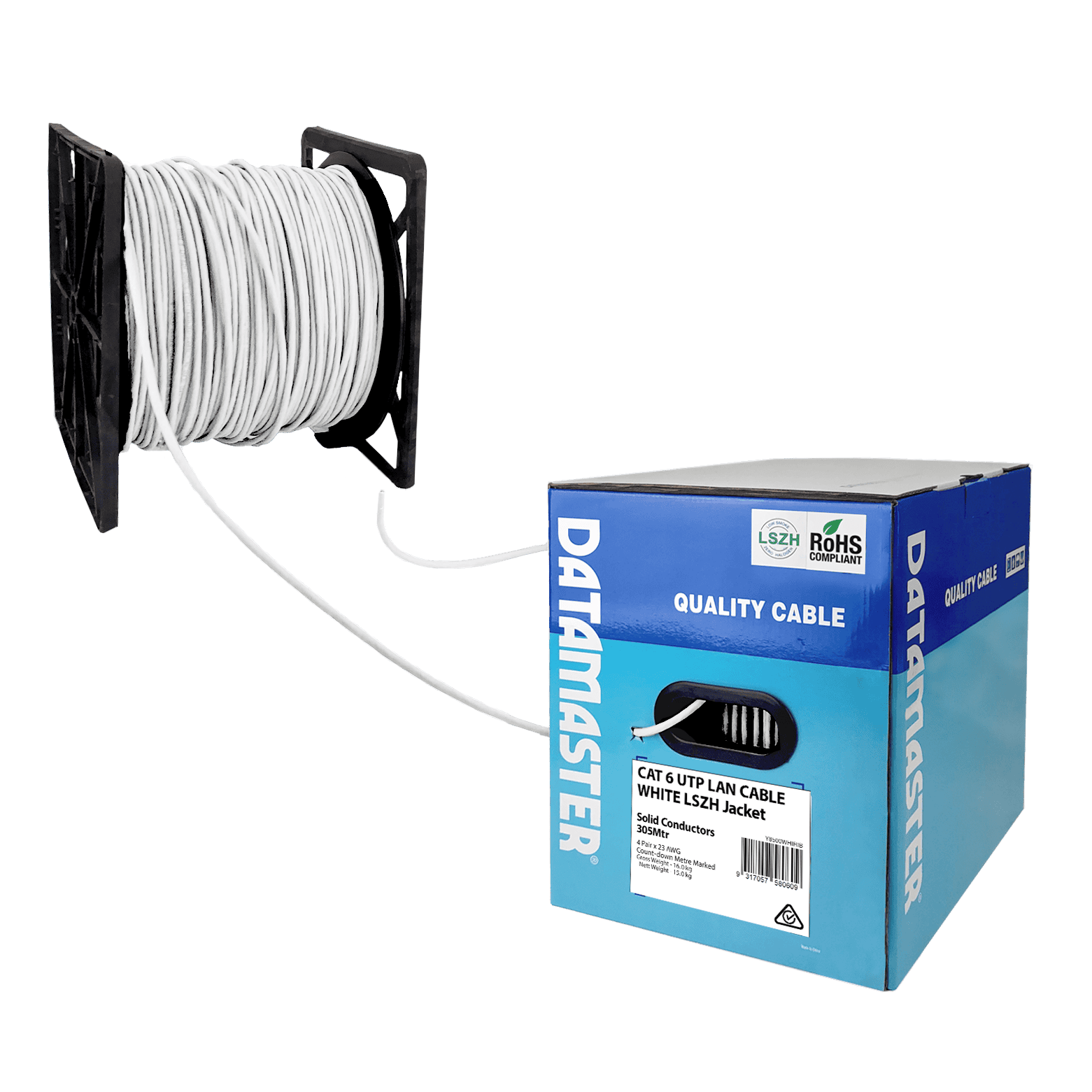 Cat6 Solid UTP LSZH Network Cable - 305m Reel-in-Box White