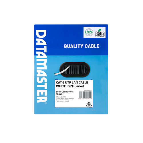 Front view of the Datamaster® Cat6 Reel-in-Box with clear product branding.