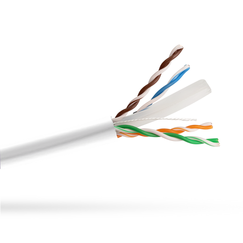 Close-up side view of the White Cat6 LSZH cable jacket, showing the internal cables, rip cord, and separator.