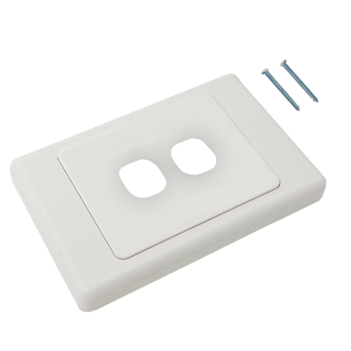 A side profile view of the 2-port wall plate.