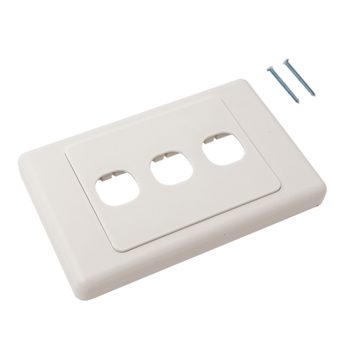 A side profile view of the 3-port wall plate.