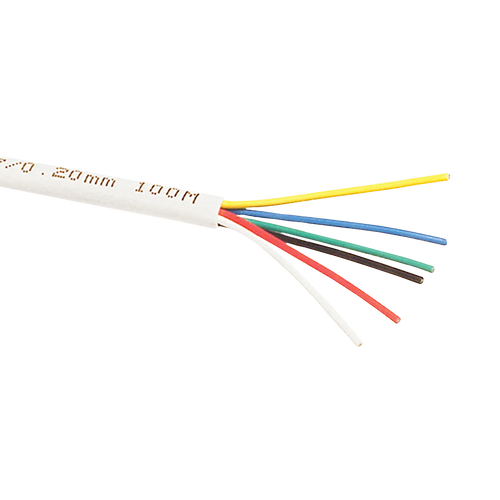 A close-up of the white heavy-duty 6-core security cable, showing the internal cables.