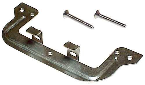 A side profile view of the galvanised steel plasterboard C-bracket, showing the adjustable wall lugs and mounting screws.