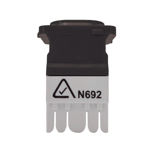 A front view showing the height of the black 8P4C IDC jack.