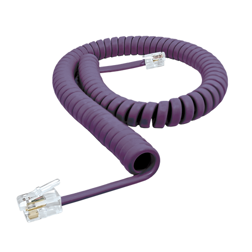 An alternative side view of the coiled grape handset cord, showing the long tails.