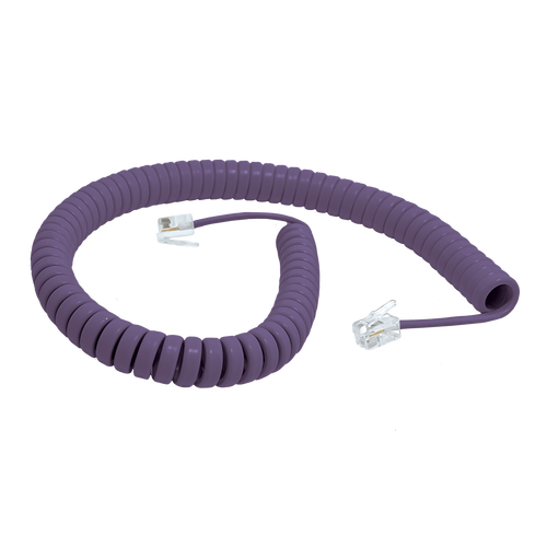 A side view of the 3-metre grape-coloured coiled telephone handset cord for Ericsson phones.