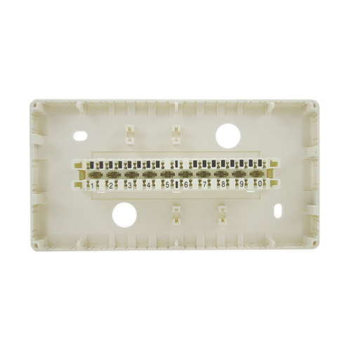 A front view of the open 10-pair IDF box, showing the internal disconnect module.