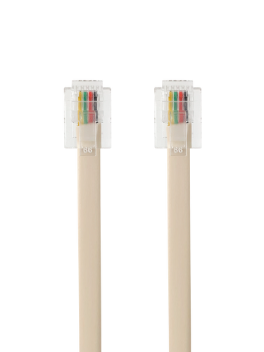 A top-down view of the 150mm RJ11 telephone cord.