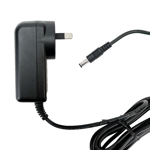 Top side profile of the compact 12V 1.5A wall power adaptor.