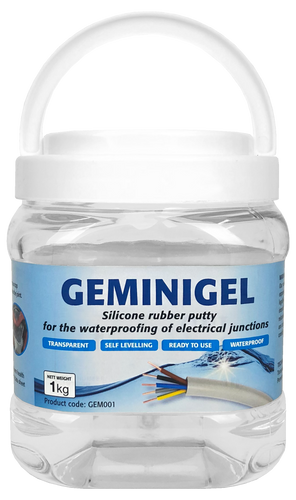The front of the 1kg Gemini Gel tub with branded label and product info.
