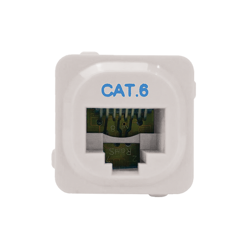 A direct front-on view of the Cat6 data jack, showing the RJ45 socket.