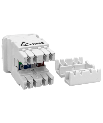 A view of the rear of the Cat5e data jack, showing the IDC termination points.