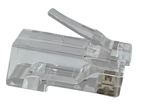 A close-up side view of the transparent Quick-Term RJ45 modular plug.