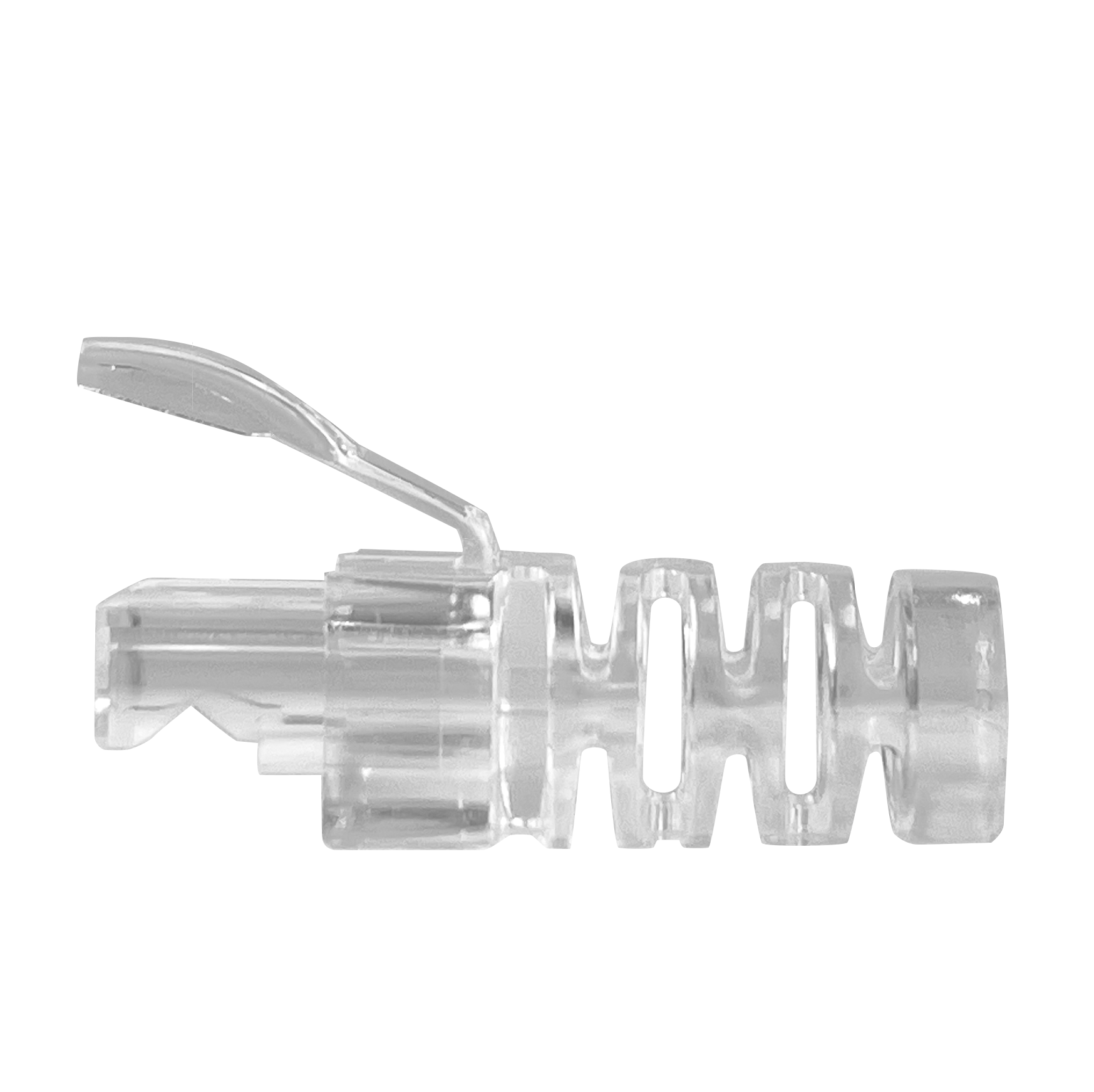 An angled front view of the clear RJ45 boot.