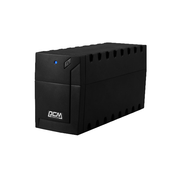 The compact Raptor 800VA Line Interactive UPS, shown from the side to highlight its small footprint for home office use.