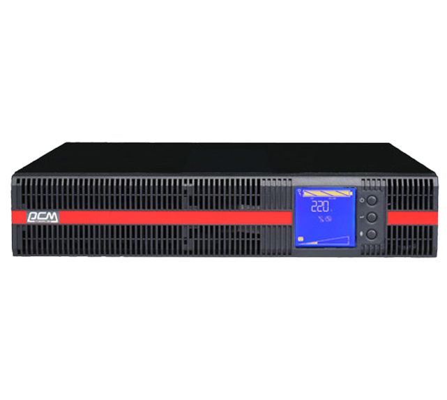 The rack-mounted Macan MRT 10000VA On-Line UPS, highlighting its auto-rotating LCD screen.