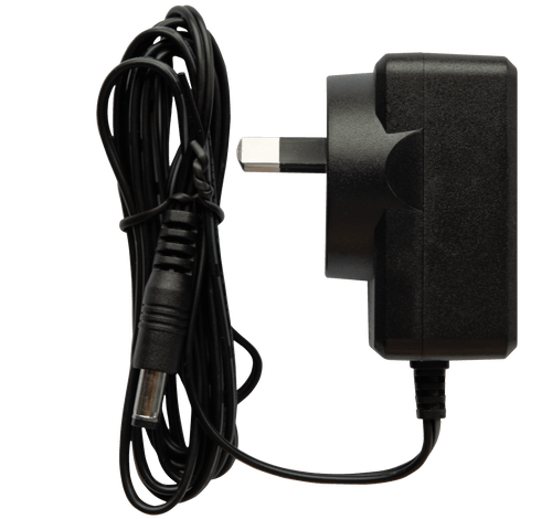 Top side view of the 6V 2A power adaptor looking left.