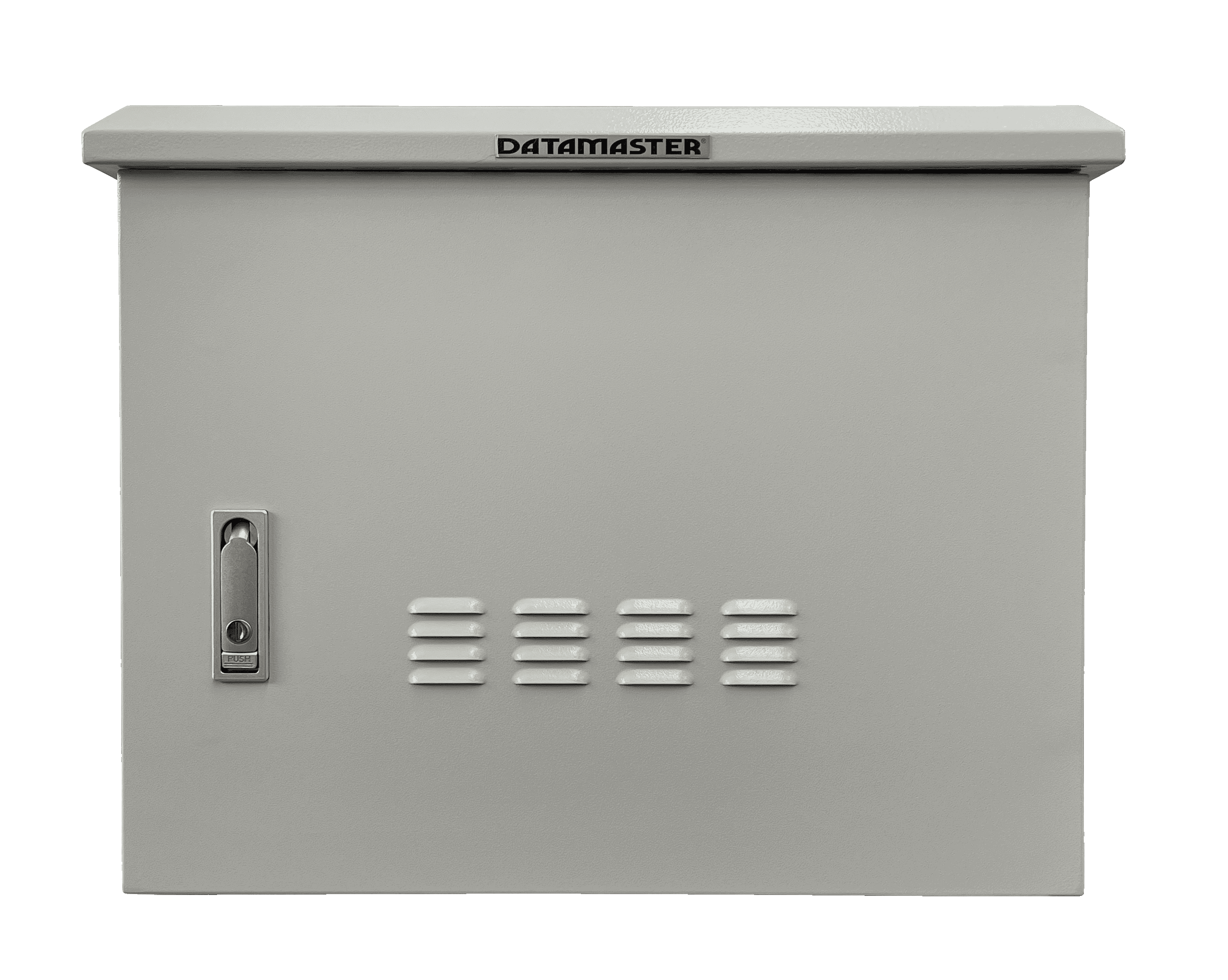 The secure, weatherproof front door of the 18RU deep outdoor cabinet.