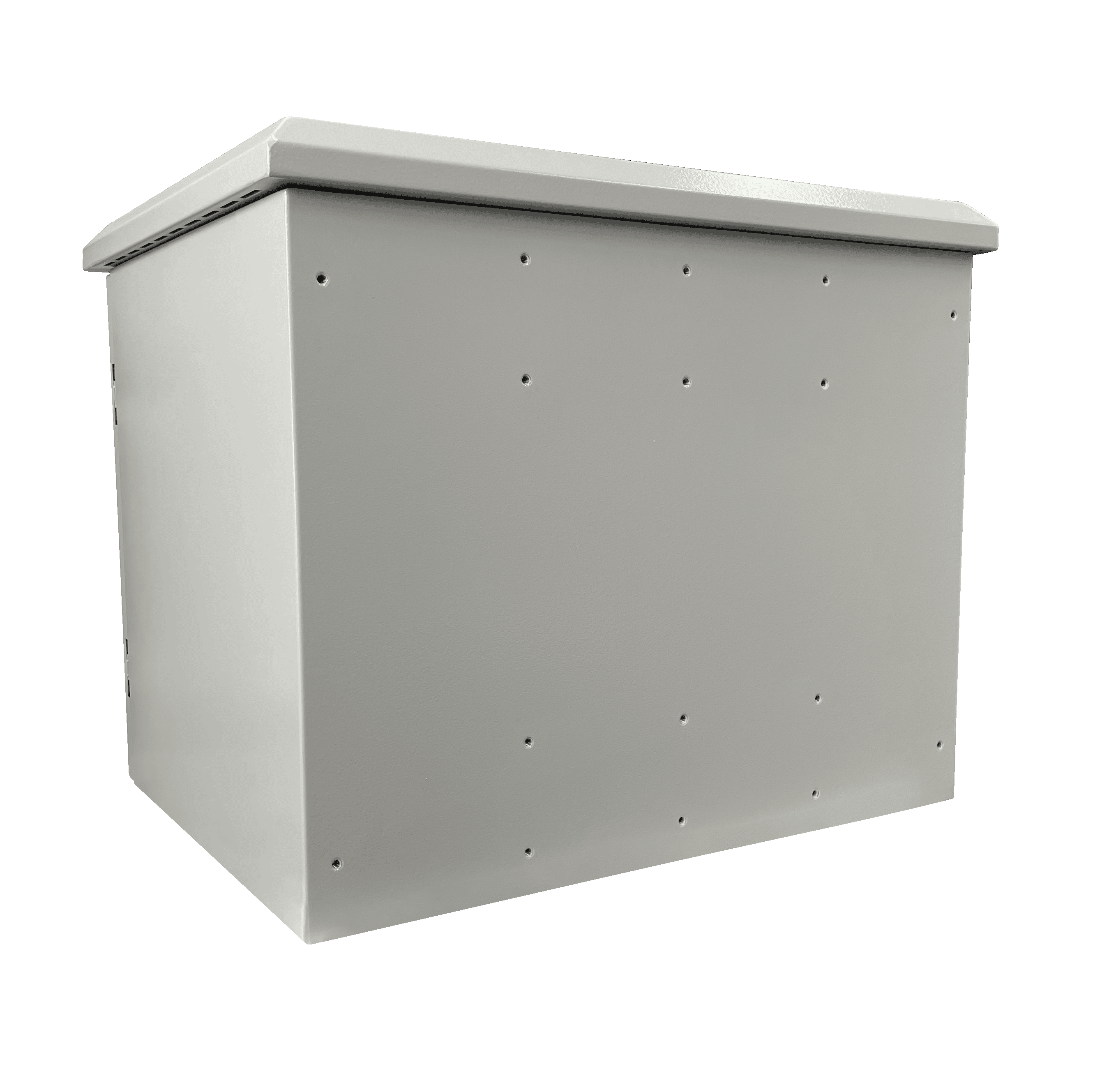 Rear of the 18RU outdoor cabinet showing its robust mounting structure.