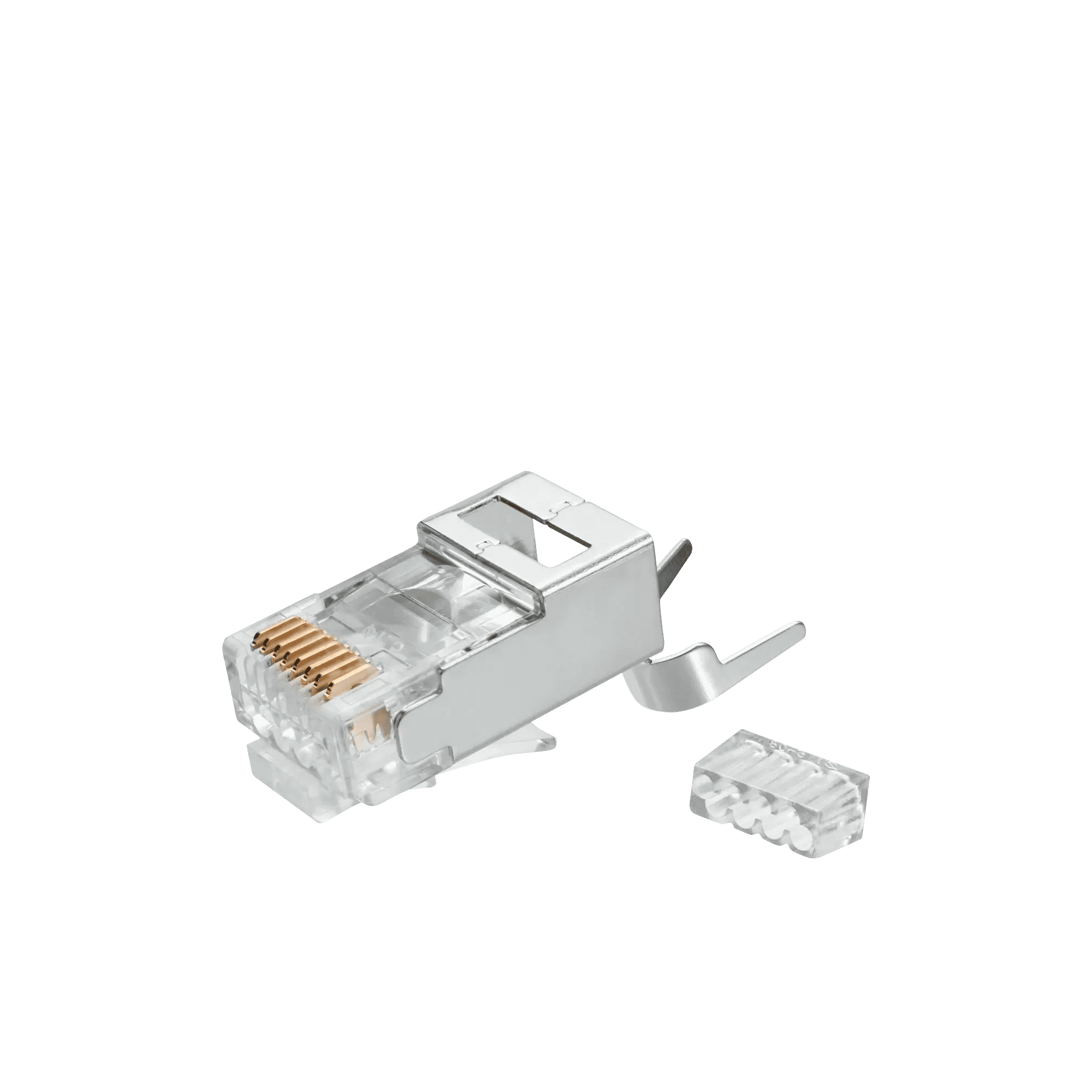 A close-up underside view of the plug, showing the gold-plated 3-prong contacts.