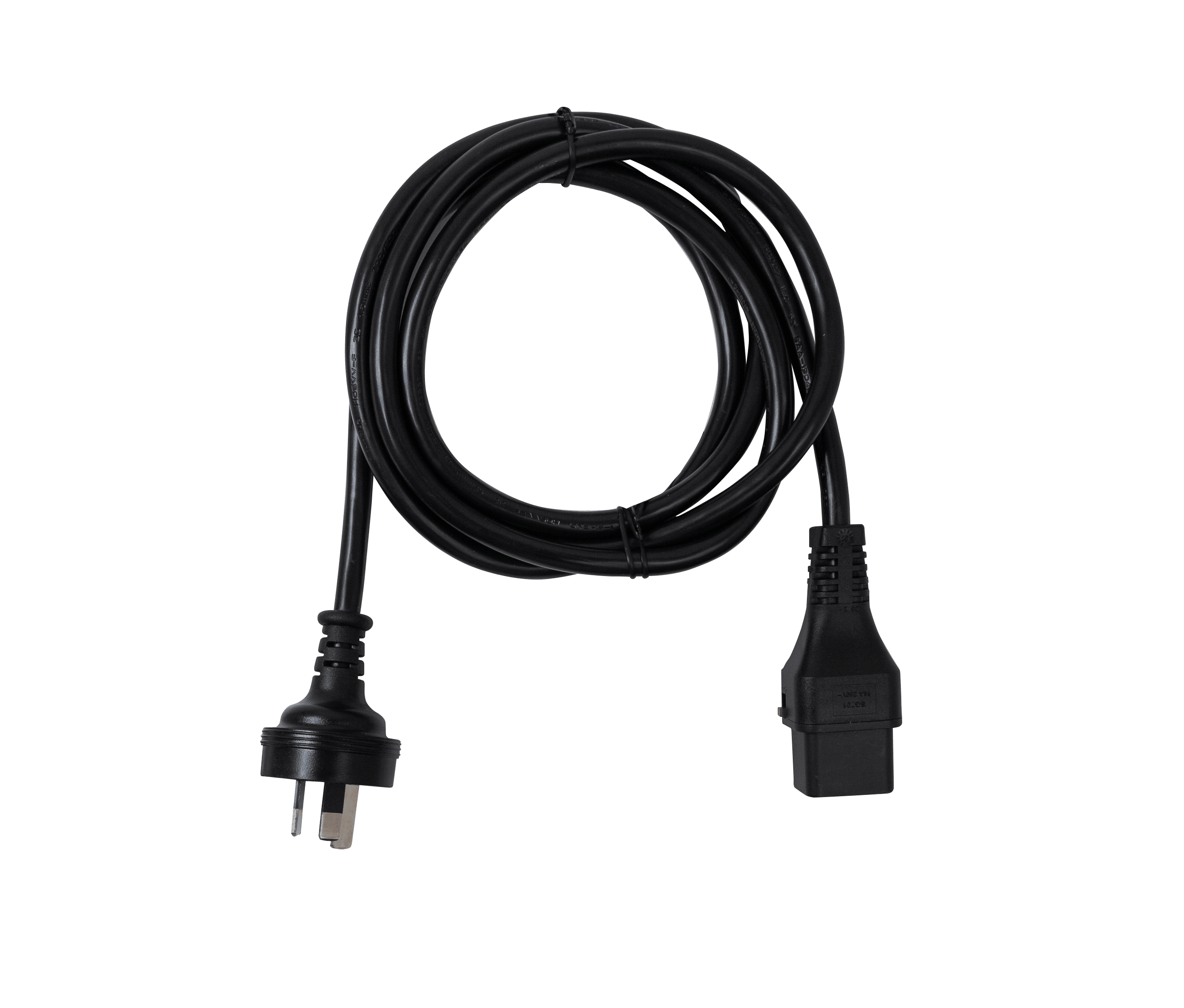 Top view of the complete 2m 15A locking IEC C19 to mains power cord.