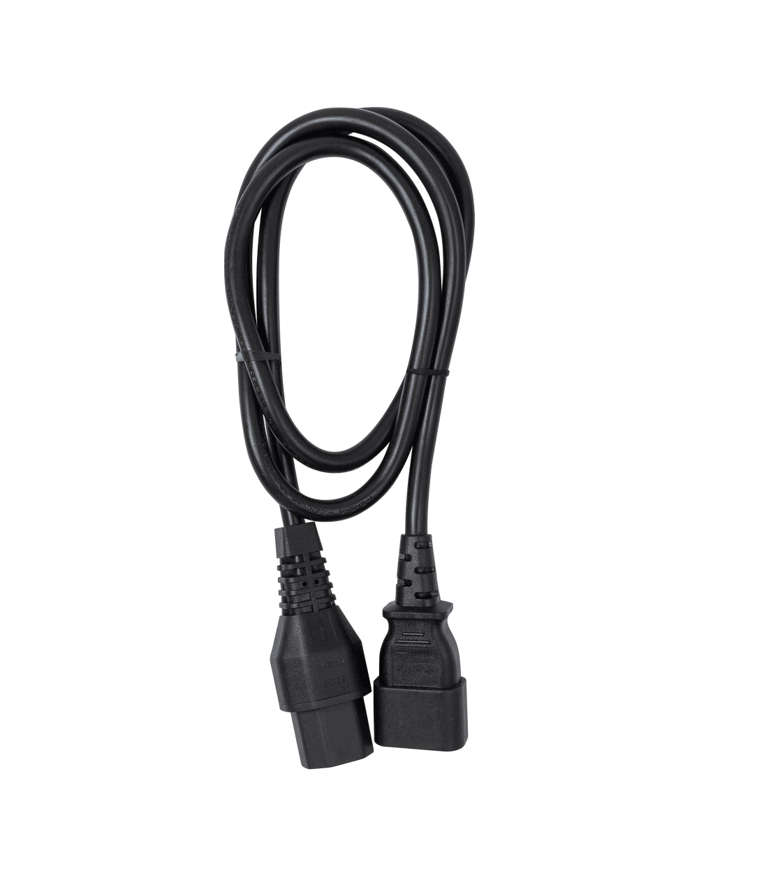 Top view of the black locking IEC C13 to C14 power cord