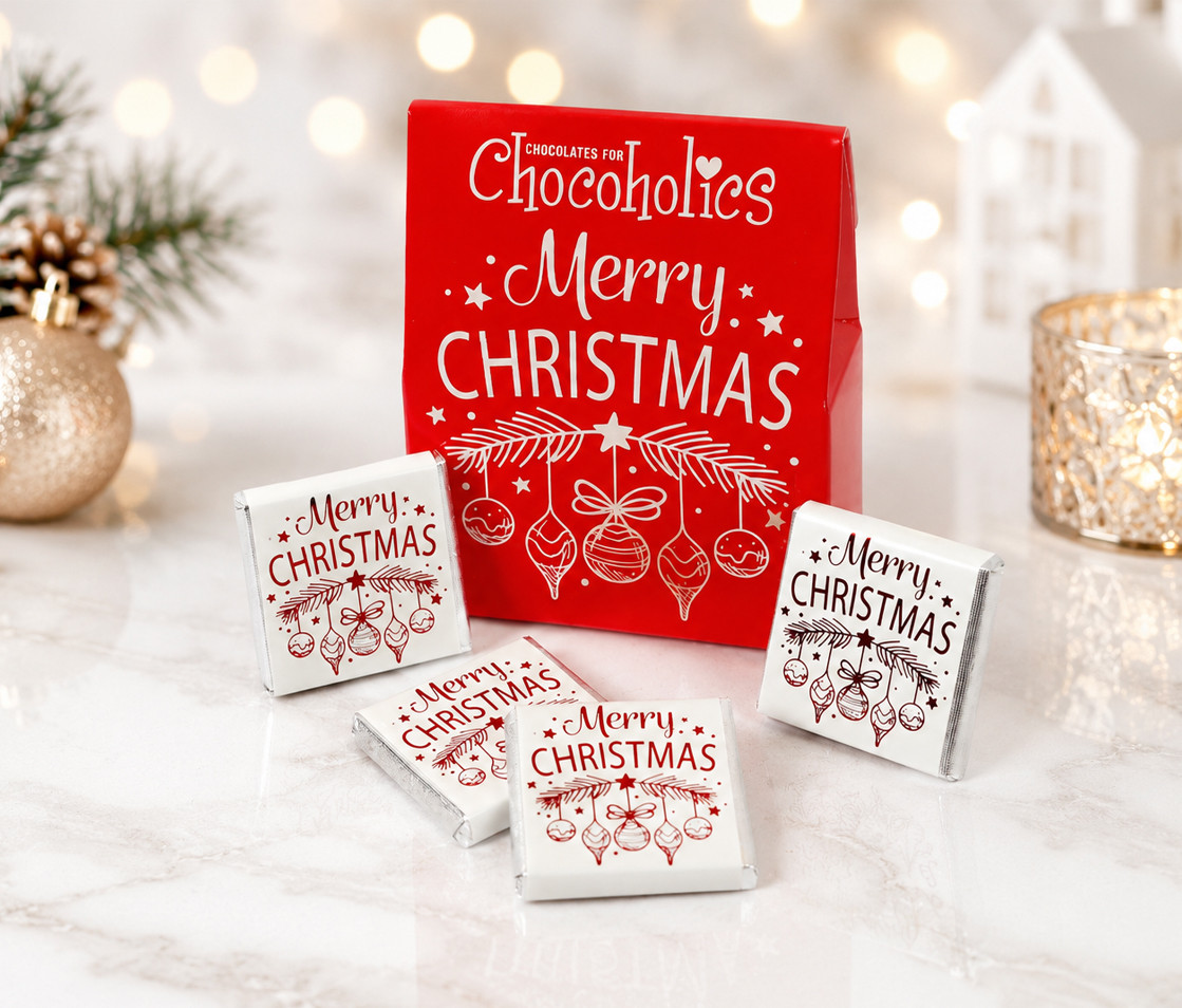 5581 Tall Merry Christmas Red Bauble Box with 4 Milk Orange Chocolates