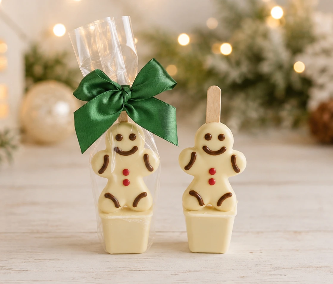 2152 Gingerbread Man Hot Chocolate Stirrer in White Chocolate