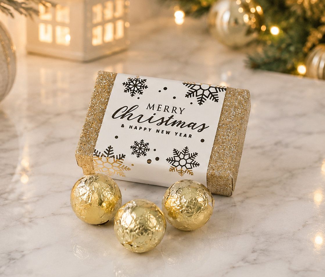 4118 Gold Sparkle Box with 3 White Chocolate Truffles
