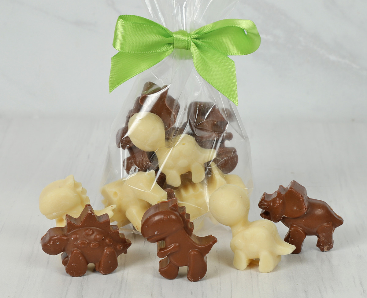 8851 Milk & White Chocolate Dinosaurs in a Bag. Handmade with Love