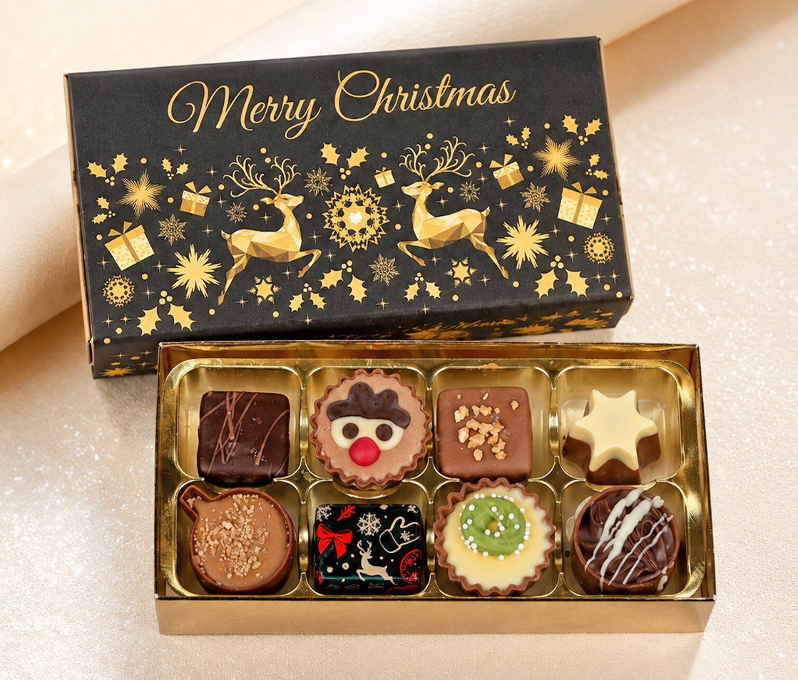 2158 Chocolate Box containing 8 chocolates with Reindeer Wrapper