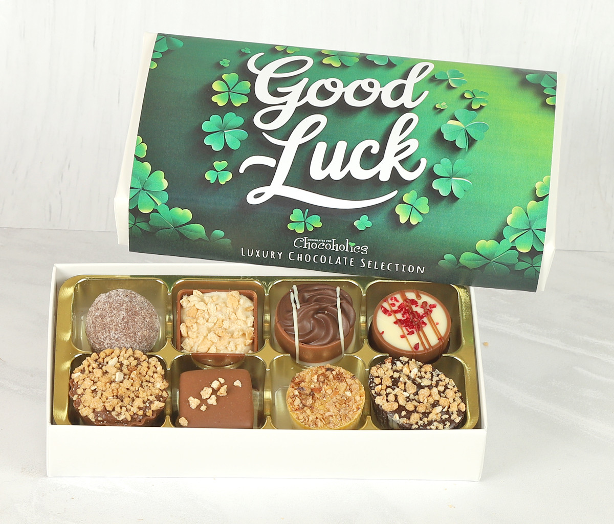 Good Luck Clover Chocolate Gift Box. Wish them luck in the tastiest way possible