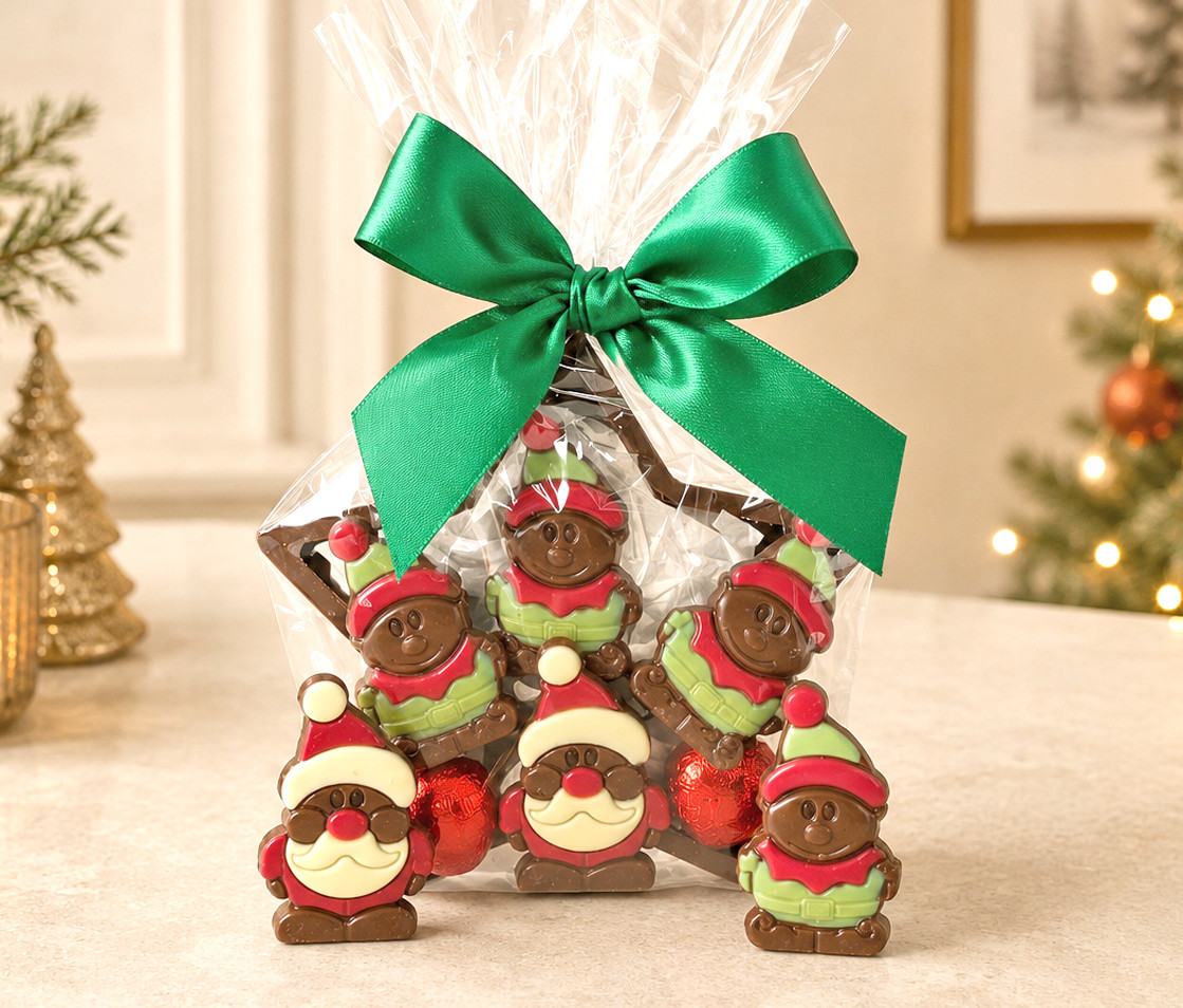 7821 Santa & Elf Filled Chocolate Star with Green Bow