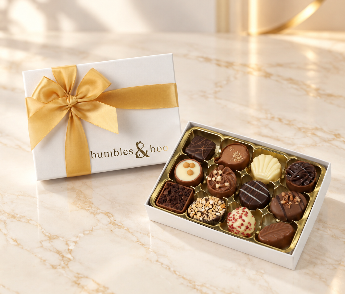 Corporate Gift Box with 12 Luxury Chocolates & Metallic Foil Print