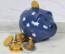 Blue Piggy Bank Tin with Stars filled with Milk Chocolate Coins 8675