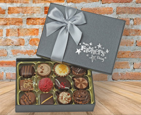 Black Gift Box of 12 Luxury chocolates with a printed Father's Day design 8928