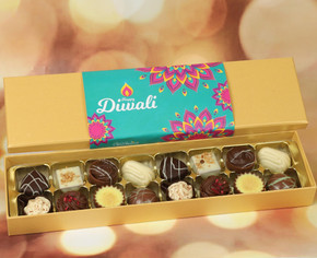 Diwali Chocolates - 8 or 16 Luxury Belgian Chocolates With A Turquoise Diwali Themed Wrapper To Celebrate The Festival Of Lights