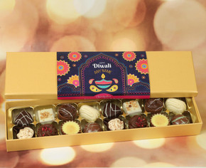 Personalised Diwali Chocolates - 16 Luxury Belgian Chocolates With A Diwali Themed Wrapper To Celebrate The Festival Of Lights