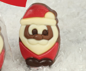 7733 Praline Filled Santa Duo. Milk Chocolate Santa's filled with Nutty Praline
