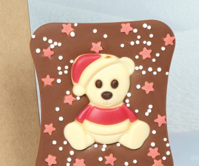 Milk Chocolate Bar topped with White Chocolate Teddy & Xmas Tree