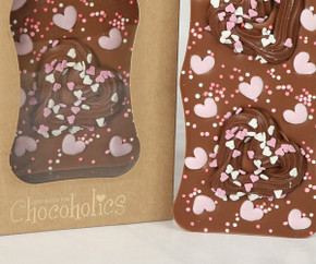 Valentines Milk Chocolate Bar with Romantic Chocolate Hearts