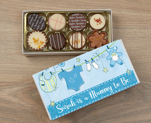 Personalised 8 Luxury Chocolates in a Box - Mummy to be blue wrapper