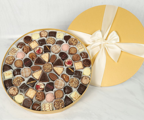 Glorious Gold Chocolate Box - 72 Luxury Swiss and Belgian Chocolates in our Largest Gift Box