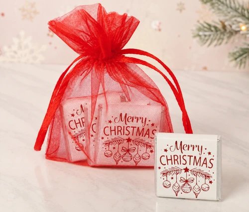 7909 Red Sheer Bag with Festive Milk Chocolate Orange Squares