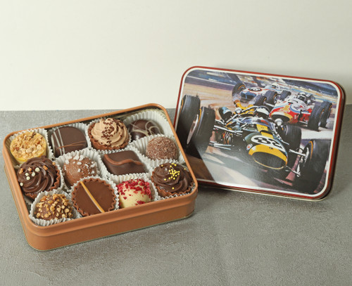 7973 Racing Car Design Tin with 12 Luxury Chocolates