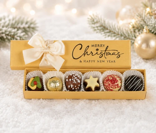 7952 Gold Merry Christmas Collection with 6 Chocolates in Long Box