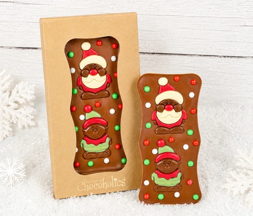 7727 Milk Chocolate Bar topped with Chocolate Santa & Elves