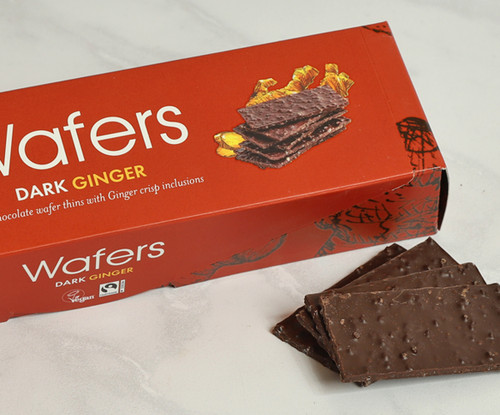 1625 Chocolate Ginger Wafers - Dark Chocolate Wafers with Crispy Ginger Bites 