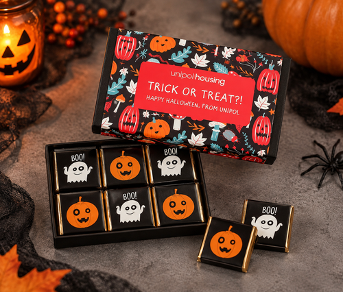 Corporate Gift Box with 12 Chocolates Squares & Full Colour Wrapper